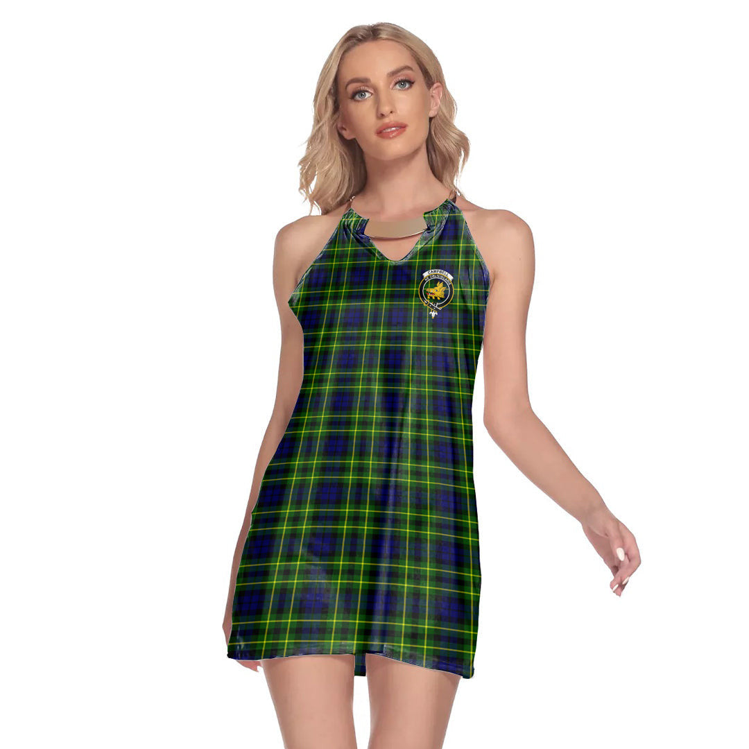 Campbell of Breadalbane Modern Tartan Crest Round Neck Above Knee Dress