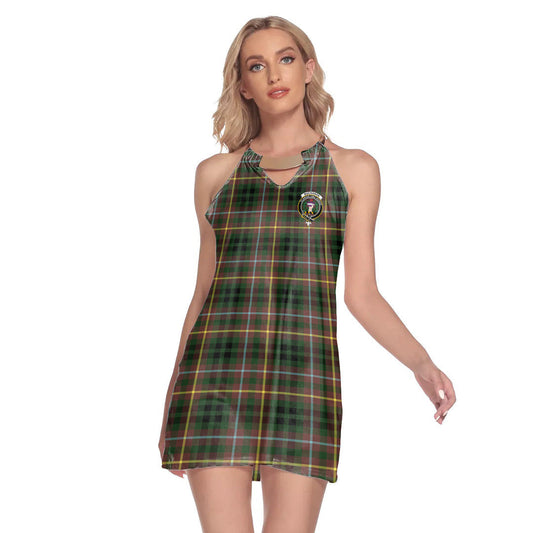 Buchanan Hunting Tartan Crest Round Neck Above Knee Dress