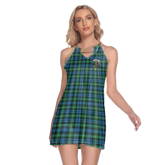 Lyon Tartan Plaid Tartan Crest Round Neck Above Knee Dress