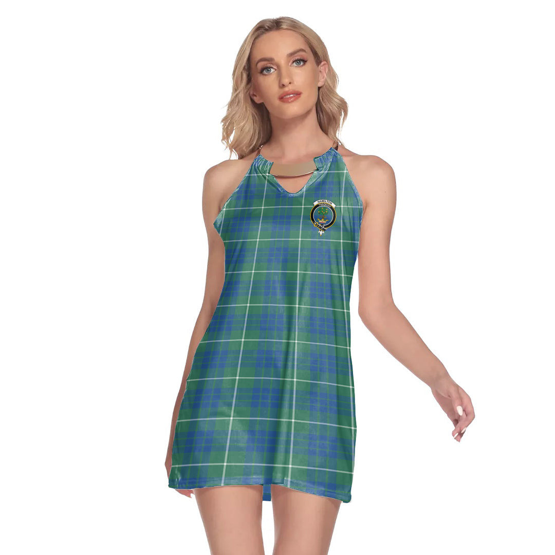 Hamilton Hunting Ancient Tartan Crest Round Neck Above Knee Dress