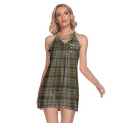 Stewart Hunting Weathered Tartan Crest Round Neck Above Knee Dress