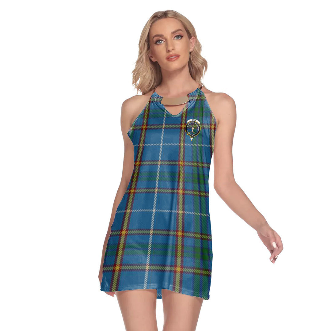 Bain Tartan Crest Round Neck Above Knee Dress