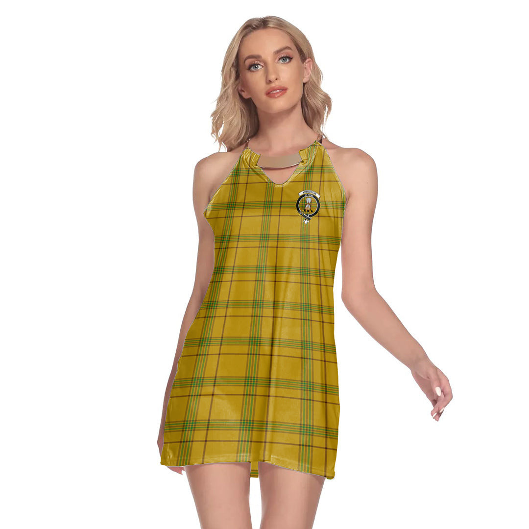 Houston Tartan Crest Round Neck Above Knee Dress