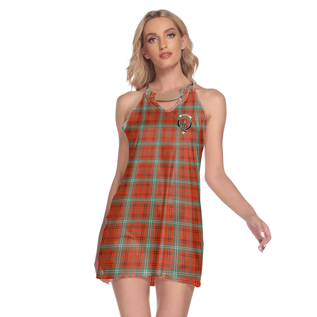 Morrison Red Ancient Tartan Crest Round Neck Above Knee Dress