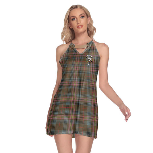 Kennedy Weathered Tartan Crest Round Neck Above Knee Dress