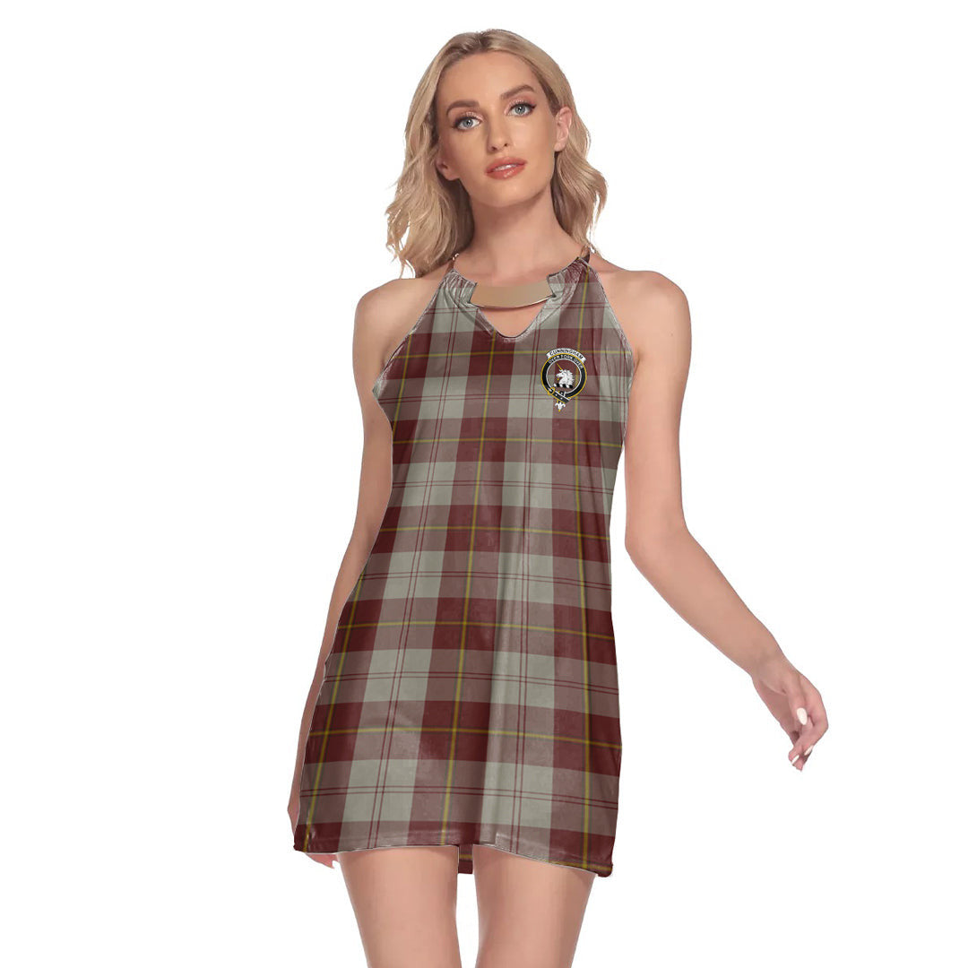 Cunningham Burgundy Dancers Tartan Crest Round Neck Above Knee Dress