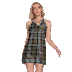 Stewart Old Weathered Tartan Crest Round Neck Above Knee Dress