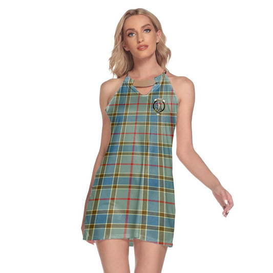 Balfour Blue Tartan Crest Round Neck Above Knee Dress