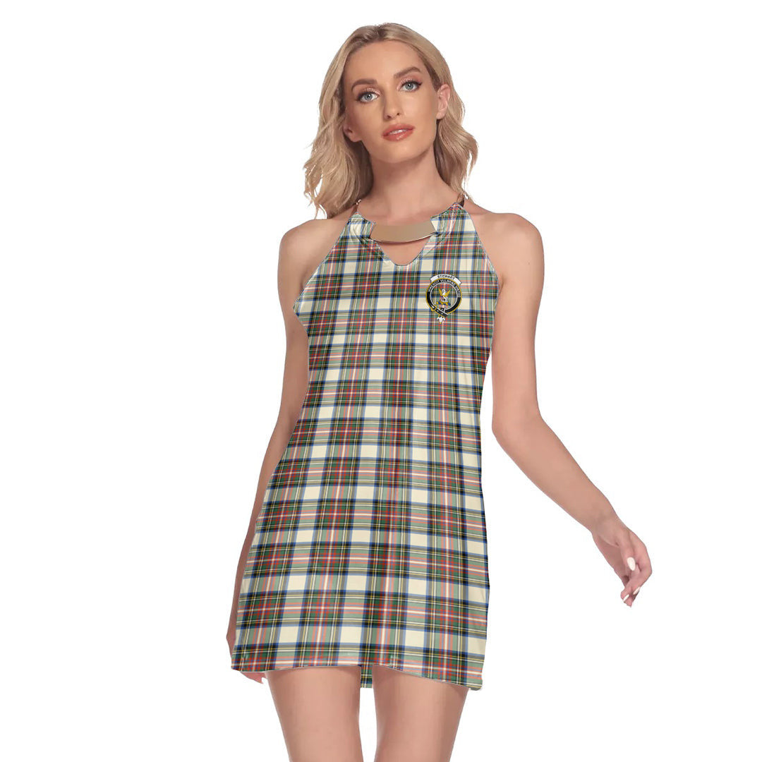 Stewart Dress Ancient Tartan Crest Round Neck Above Knee Dress