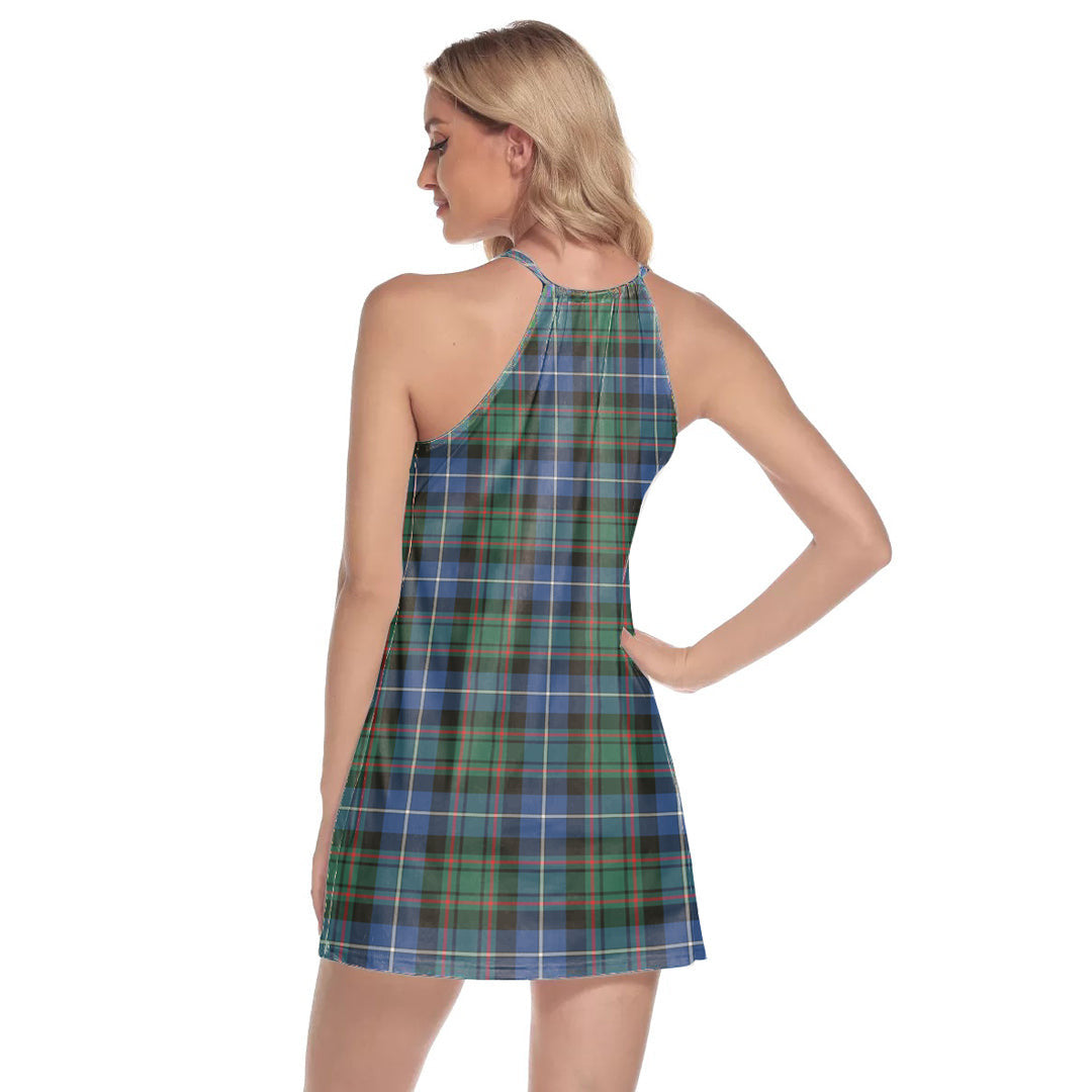 MacRae Hunting Ancient Tartan Crest Round Neck Above Knee Dress