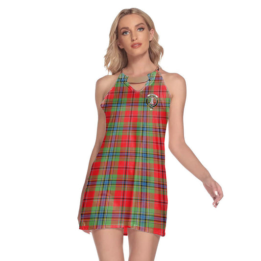 MacLean of Duart Modern Tartan Crest Round Neck Above Knee Dress