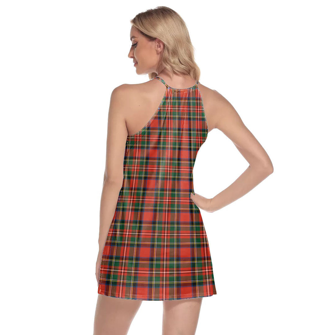 Stewart Royal Modern Tartan Crest Round Neck Above Knee Dress