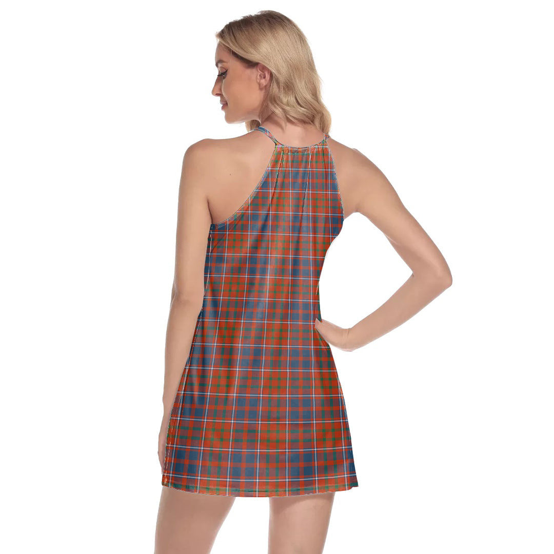 Cameron of Lochiel Ancient Tartan Crest Round Neck Above Knee Dress