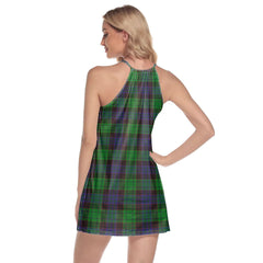 Stewart Old Modern Tartan Crest Round Neck Above Knee Dress