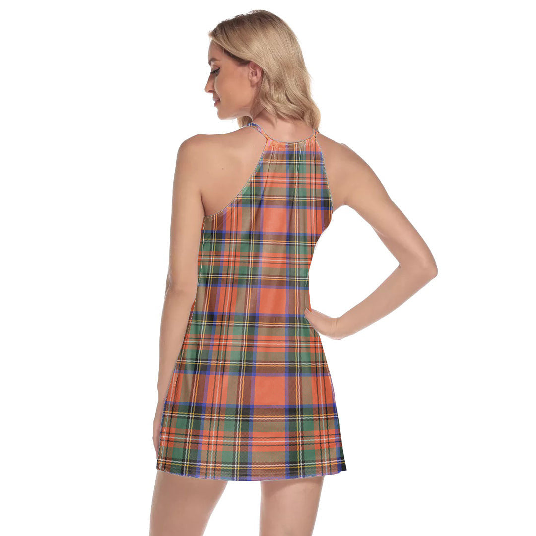 Stewart Royal Ancient Tartan Crest Round Neck Above Knee Dress