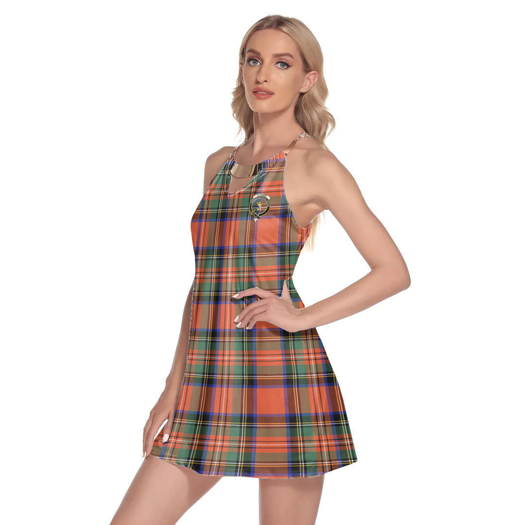 Stewart Royal Ancient Tartan Crest Round Neck Above Knee Dress