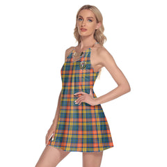 Buchanan Ancient Tartan Crest Round Neck Above Knee Dress