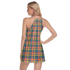 Buchanan Ancient Tartan Crest Round Neck Above Knee Dress