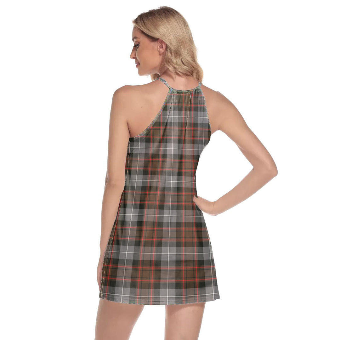 MacRae Hunting Weathered Tartan Crest Round Neck Above Knee Dress