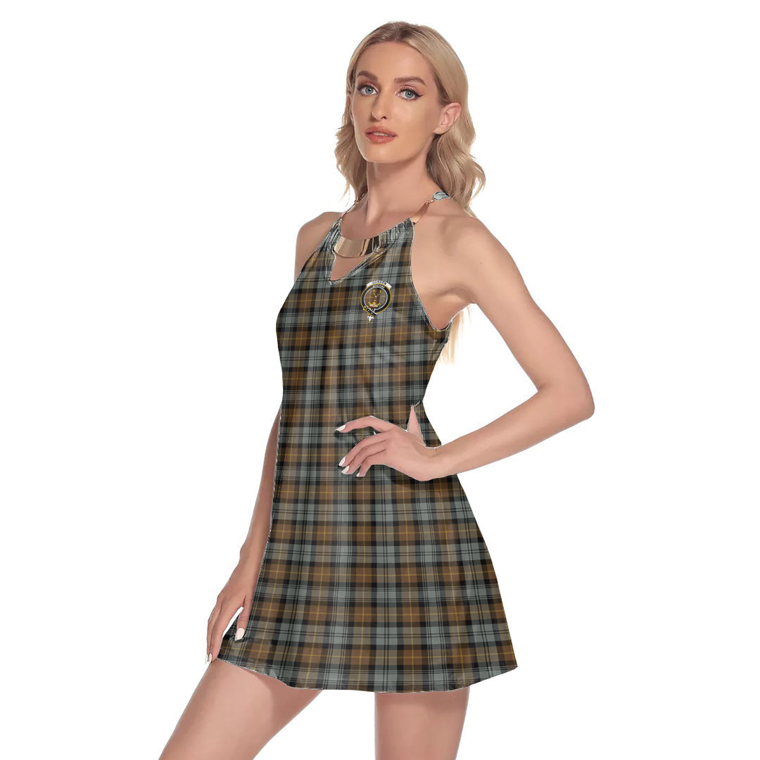 Gordon Weathered Tartan Crest Round Neck Above Knee Dress