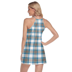 Stewart Muted Blue Tartan Crest Round Neck Above Knee Dress