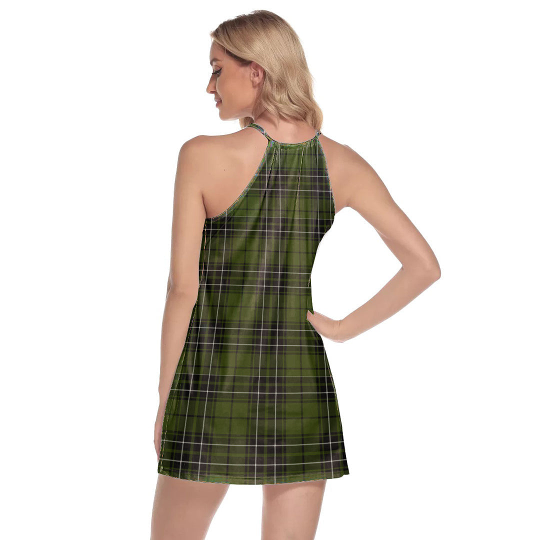 MacLean Hunting Tartan Crest Round Neck Above Knee Dress