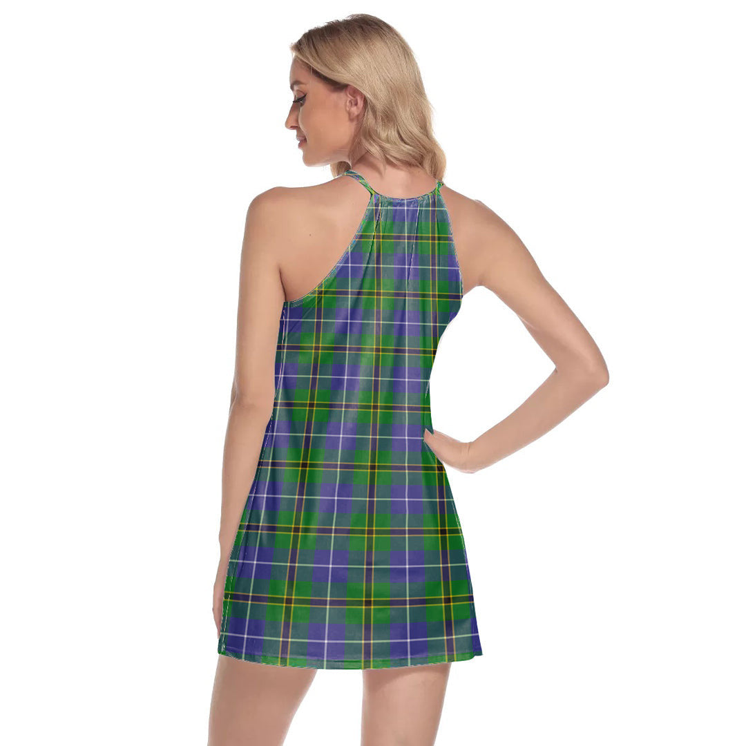 Turnbull Hunting Tartan Crest Round Neck Above Knee Dress