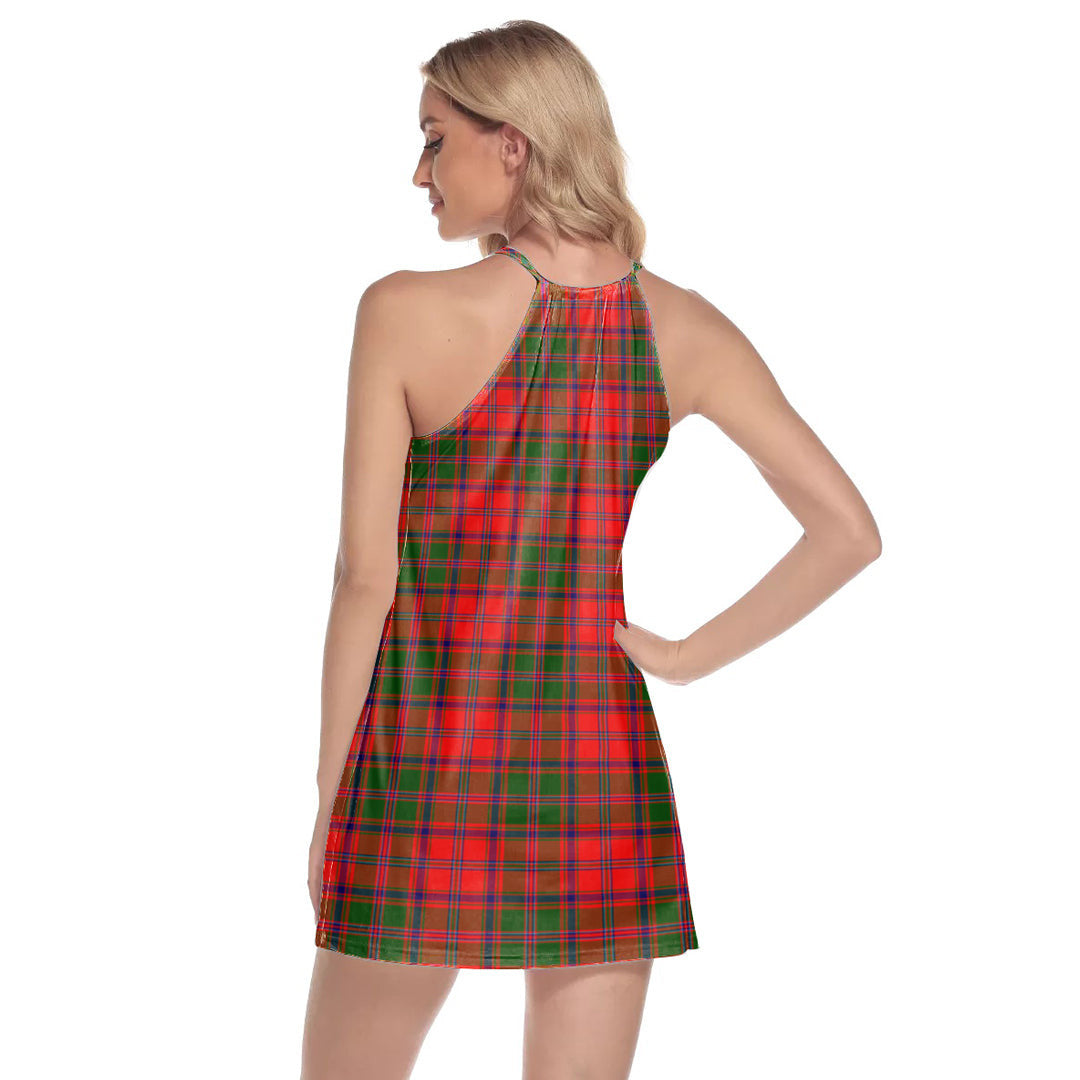 Stewart of Appin Modern Tartan Crest Round Neck Above Knee Dress