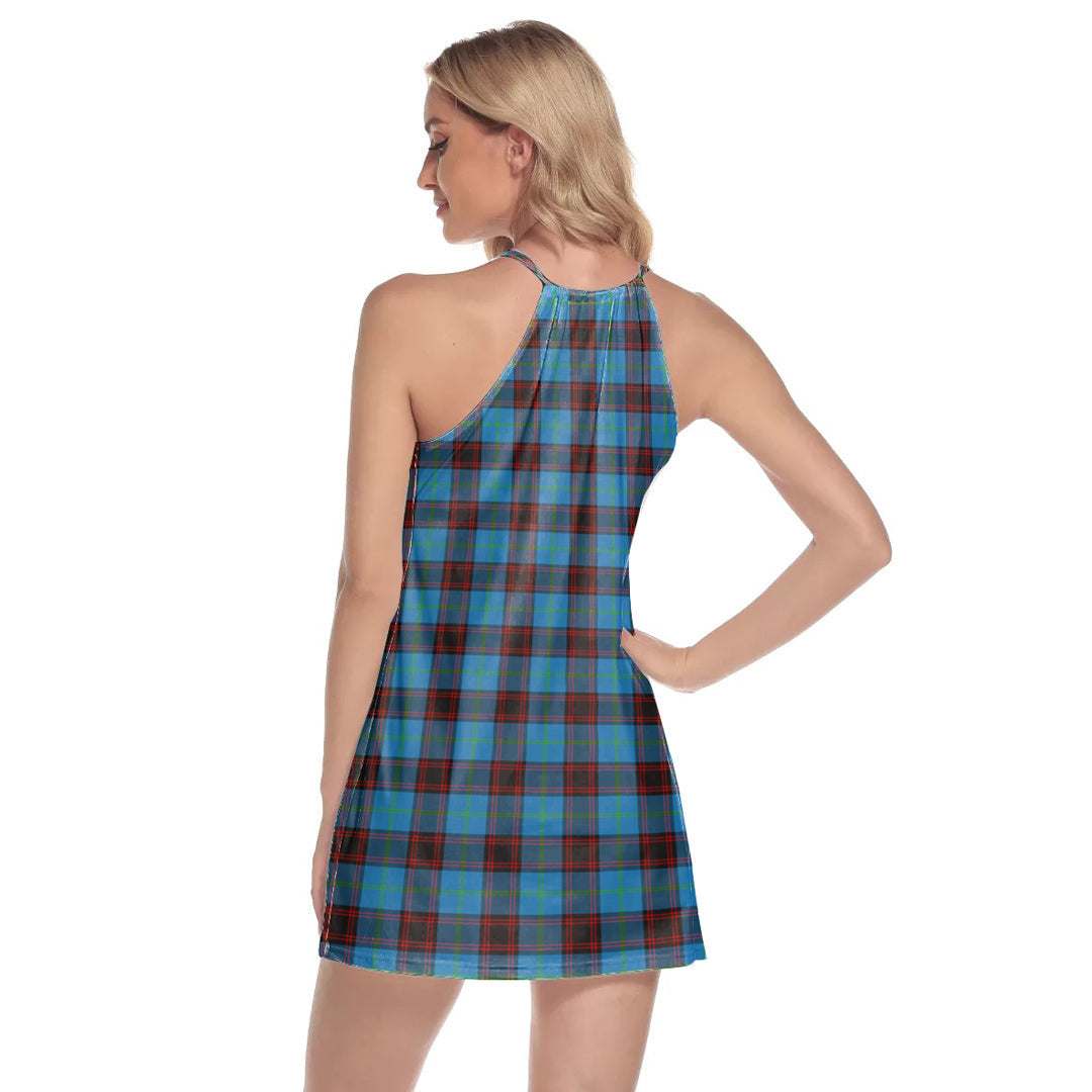 Home Ancient Tartan Crest Round Neck Above Knee Dress