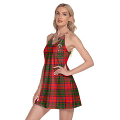 Stewart of Appin Modern Tartan Crest Round Neck Above Knee Dress