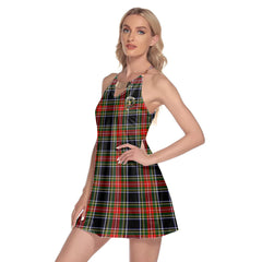 Stewart Black Tartan Crest Round Neck Above Knee Dress