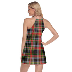 Stewart Black Tartan Crest Round Neck Above Knee Dress