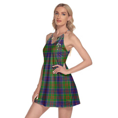 Stewart of Appin Hunting Modern Tartan Crest Round Neck Above Knee Dress