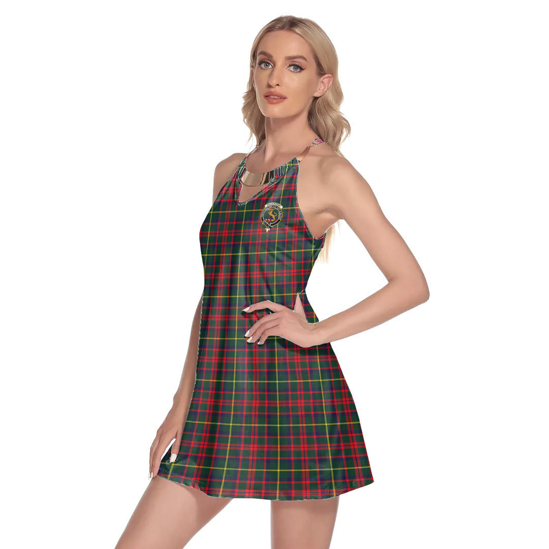 MacKintosh Hunting Modern Tartan Crest Round Neck Above Knee Dress