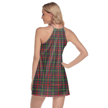 MacKintosh Hunting Modern Tartan Crest Round Neck Above Knee Dress