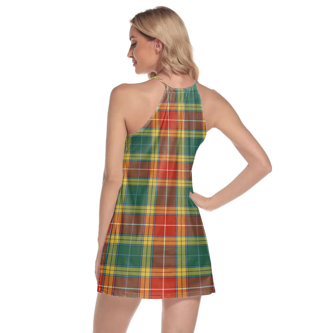 Buchanan Old Sett Tartan Crest Round Neck Above Knee Dress