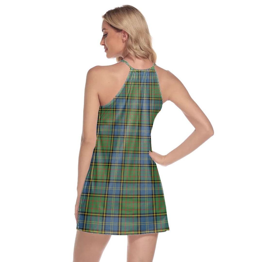 MacMillan Hunting Ancient Tartan Crest Round Neck Above Knee Dress