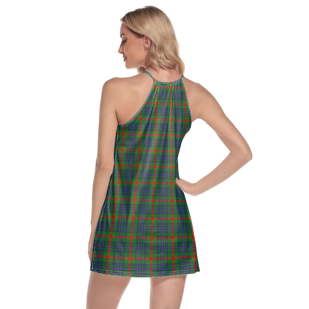 Aiton Tartan Crest Round Neck Above Knee Dress