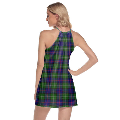 MacThomas Modern Tartan Crest Round Neck Above Knee Dress