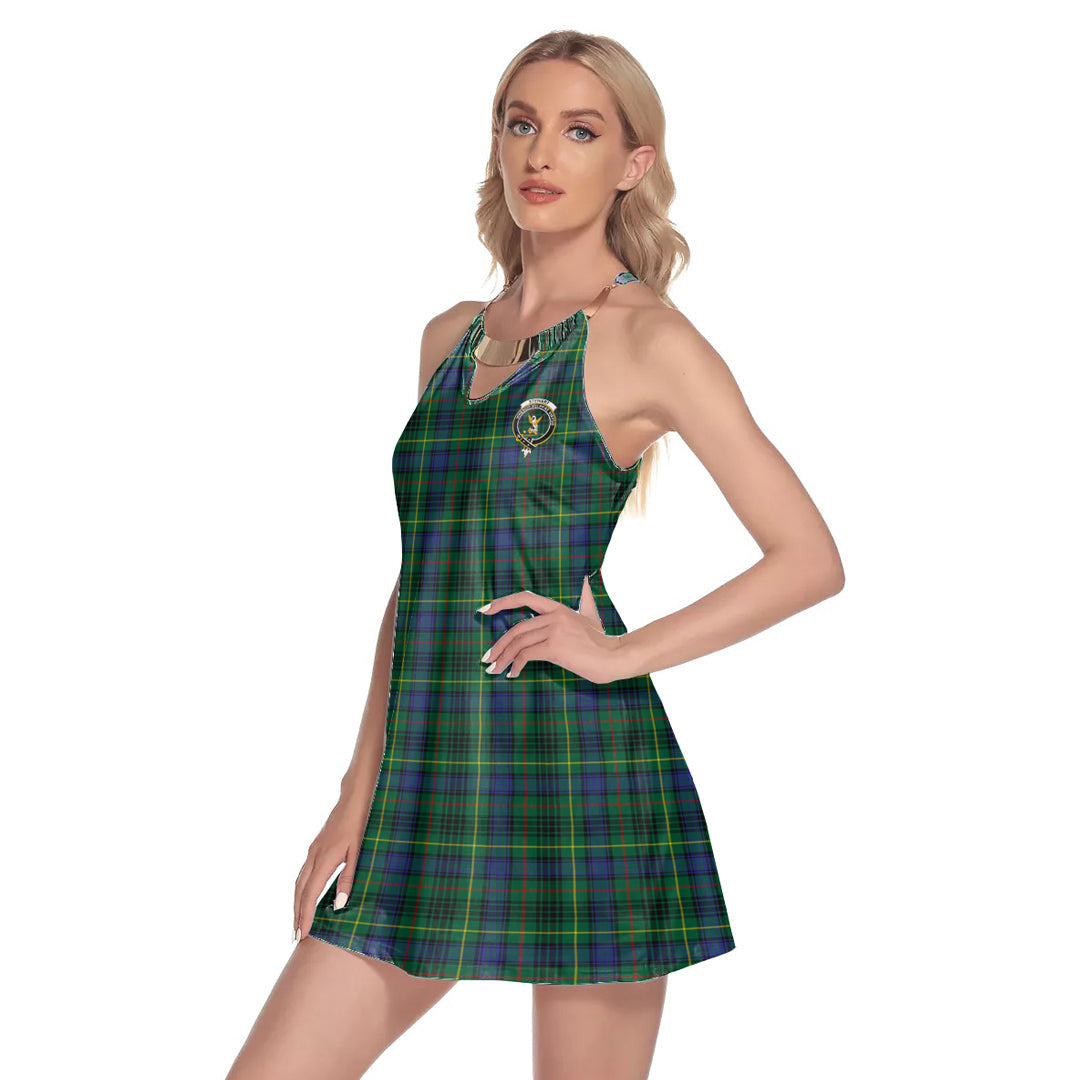 Stewart Hunting Modern Tartan Crest Round Neck Above Knee Dress