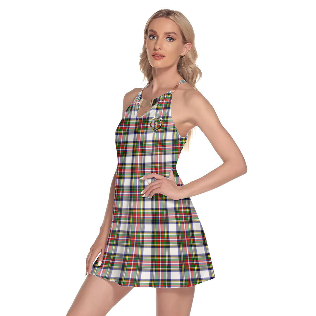Stewart Dress Modern Tartan Crest Round Neck Above Knee Dress