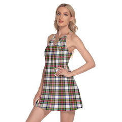 Stewart Dress Modern Tartan Crest Round Neck Above Knee Dress