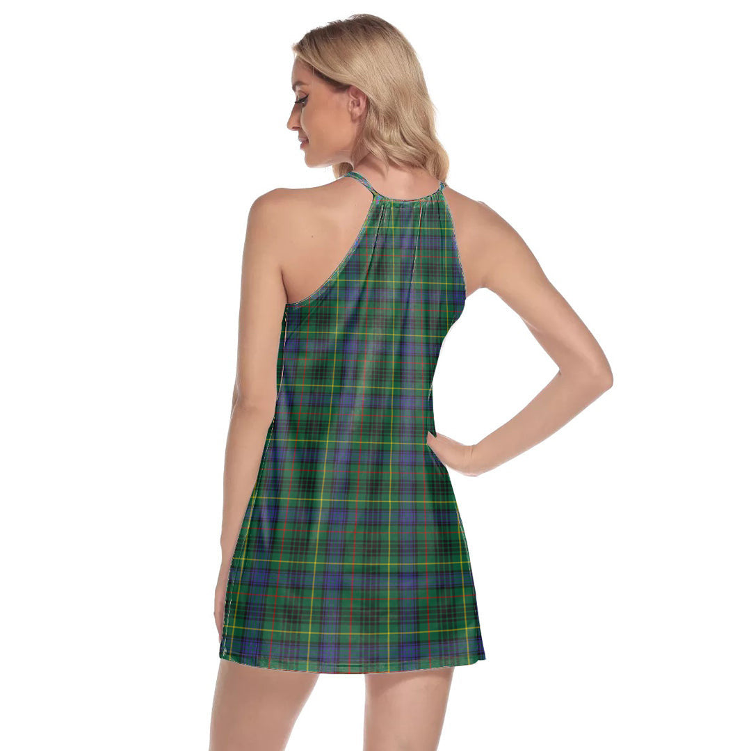 Stewart Hunting Modern Tartan Crest Round Neck Above Knee Dress