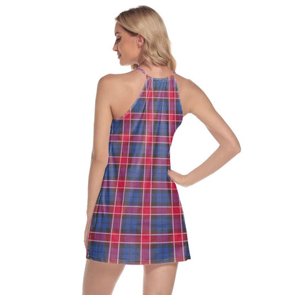 Graham of Menteith Red Tartan Crest Round Neck Above Knee Dress