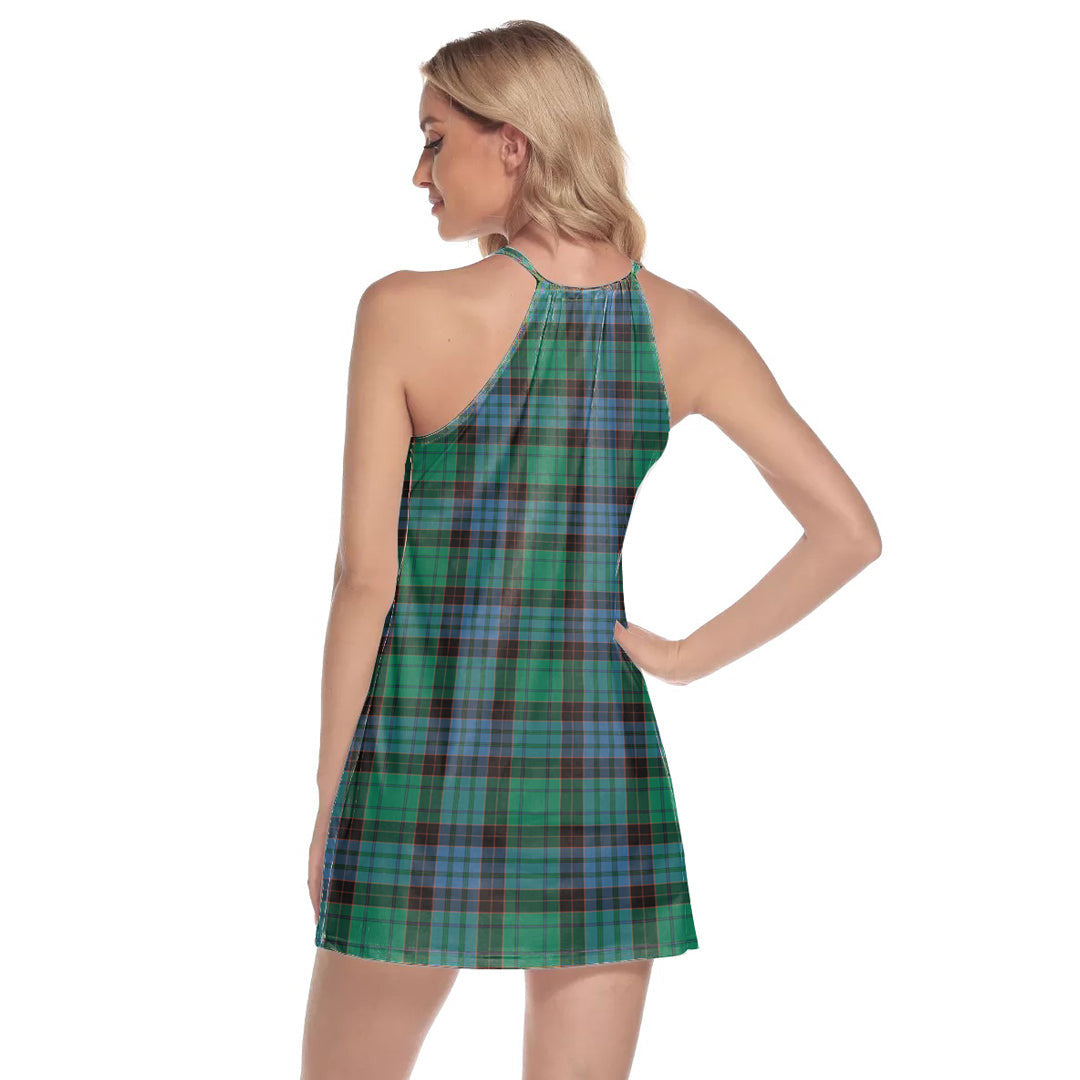 Stewart Old Ancient Tartan Crest Round Neck Above Knee Dress