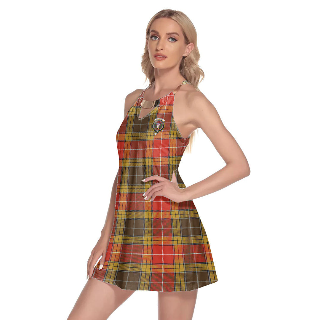 Buchanan Old Set Weathered Tartan Crest Round Neck Above Knee Dress