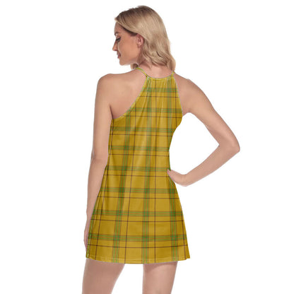 Houston Tartan Crest Round Neck Above Knee Dress