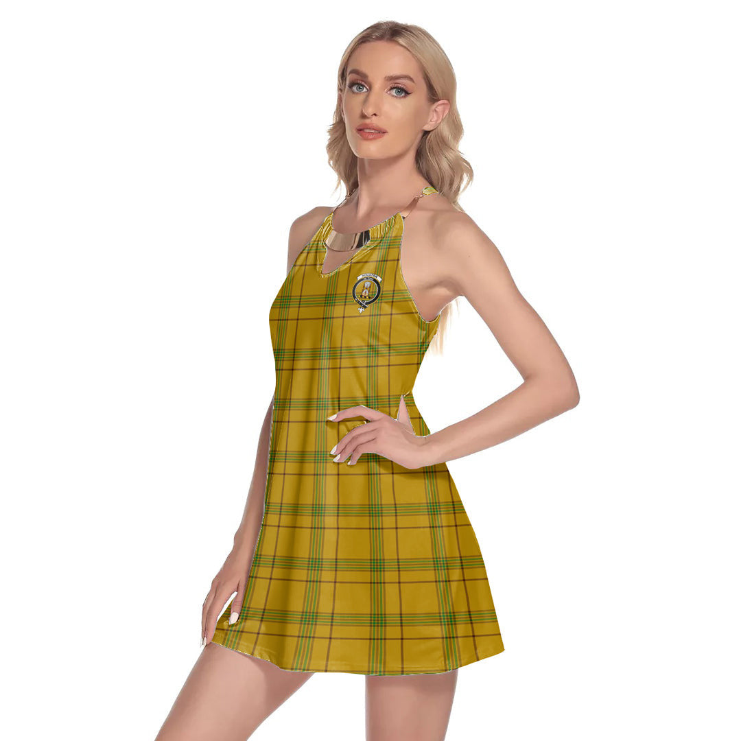 Houston Tartan Crest Round Neck Above Knee Dress