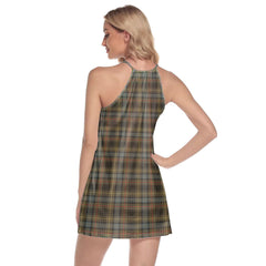 Stewart Hunting Weathered Tartan Crest Round Neck Above Knee Dress