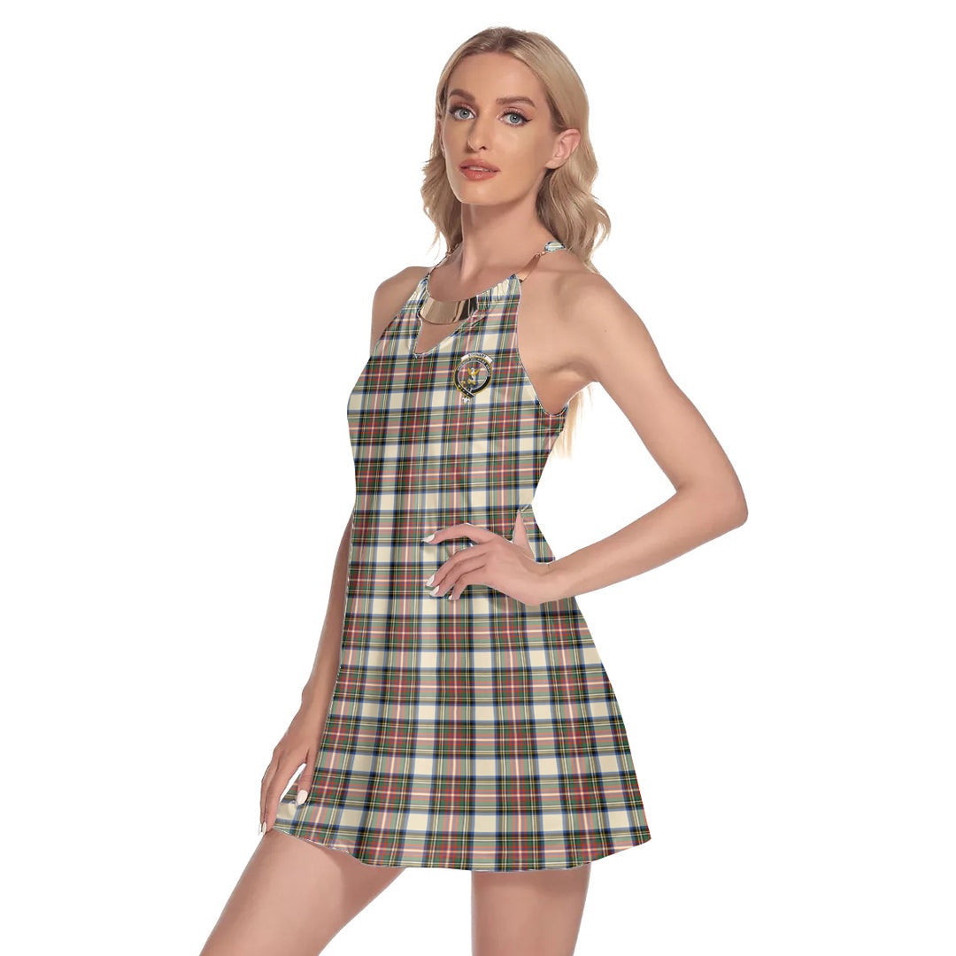 Stewart Dress Ancient Tartan Crest Round Neck Above Knee Dress